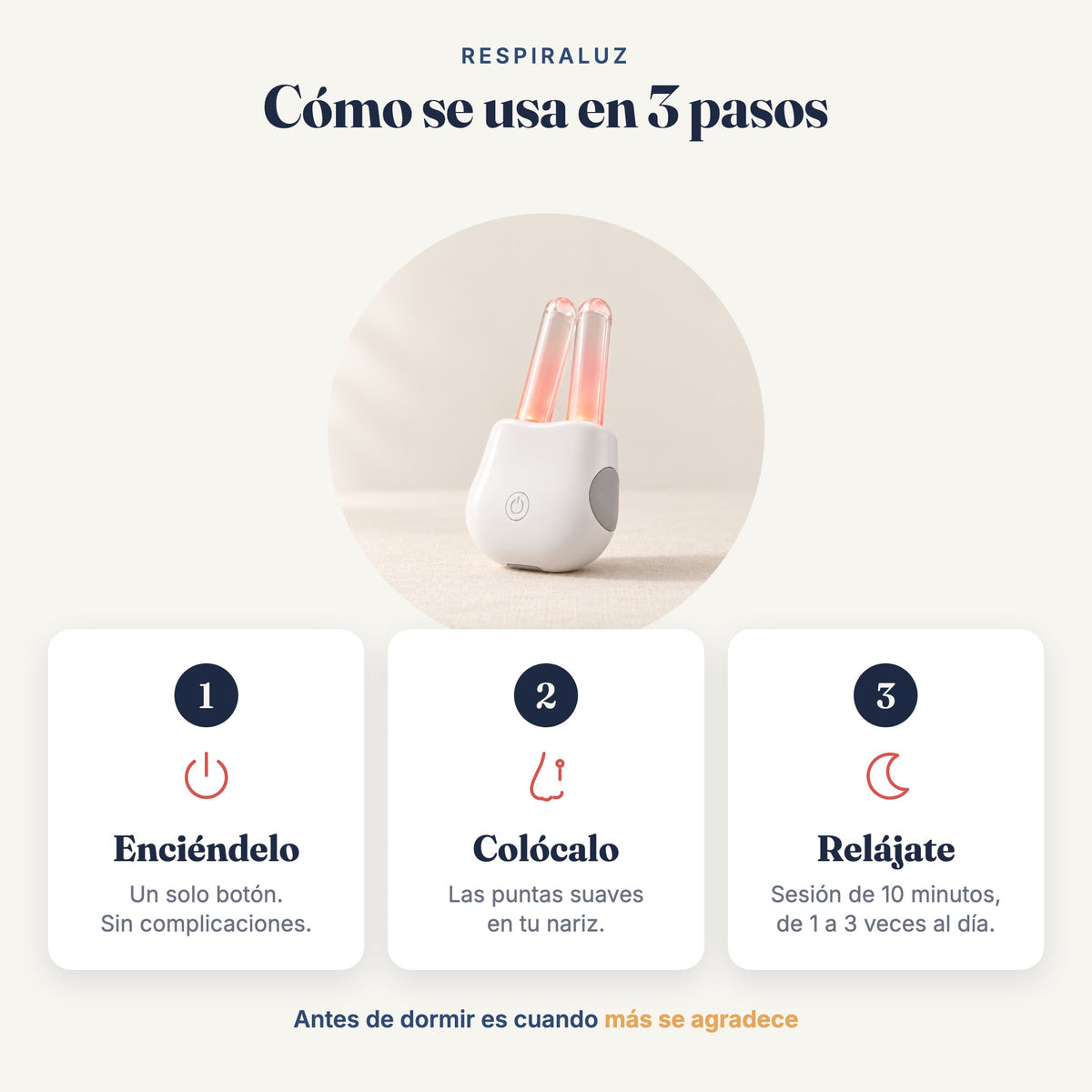 Cómo se usa RespiraLuz en 3 pasos: enciéndelo, colócalo y relájate
