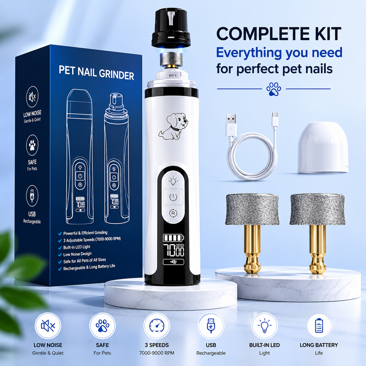 Pet Nail Grinder with LED Light